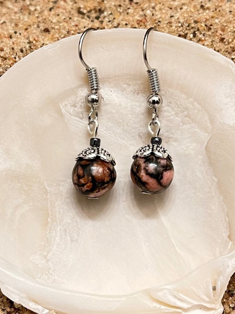 Rhodonite Drop Earrings | Handmade - Picture 4 of 6